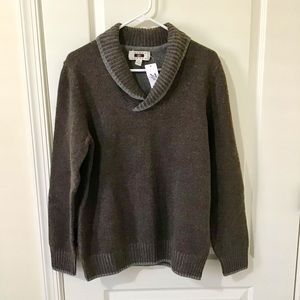 NWT Joseph Abboud Mens V neck wool blend sweater two tone brown / gray trim